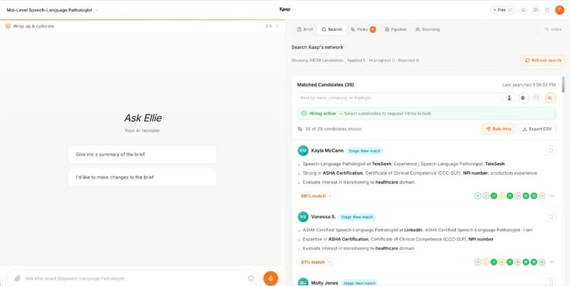 Ellie AI candidate pipeline with match scores
